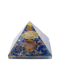 Thumbnail for Golden Peacock Blue & Gold-Toned Lapis Lazuli Orgone Stone Pyramid Prism Paperweight - Distacart