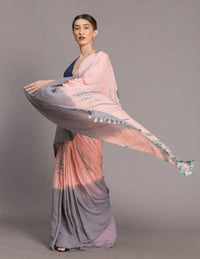 Thumbnail for Suta Peach-Coloured Grey Tie Dye Pure Cotton Saree - Distacart