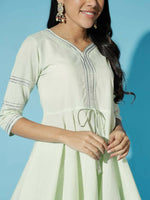 Thumbnail for Myshka Women Green Solid Kurta & Palazzos With Dupatta - Distacart