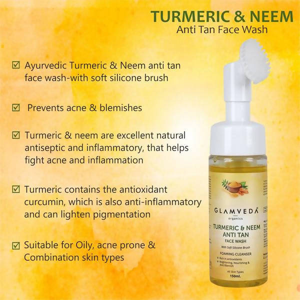 Glamveda Ayurvedic Turmeric & Neem Anti Tan Face Wash With Soft Silicone Brush