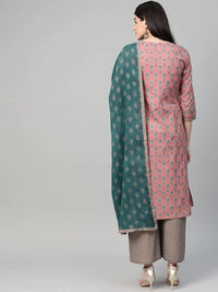 Thumbnail for Yufta Women Pink & Blue Printed Kurta with Palazzo & Dupatta