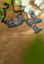 Thumbnail for Mominos Fashion Johar Kamal Oxidised Silver-Plated Brass Finish Peacock Wings Choker For Women - Distacart