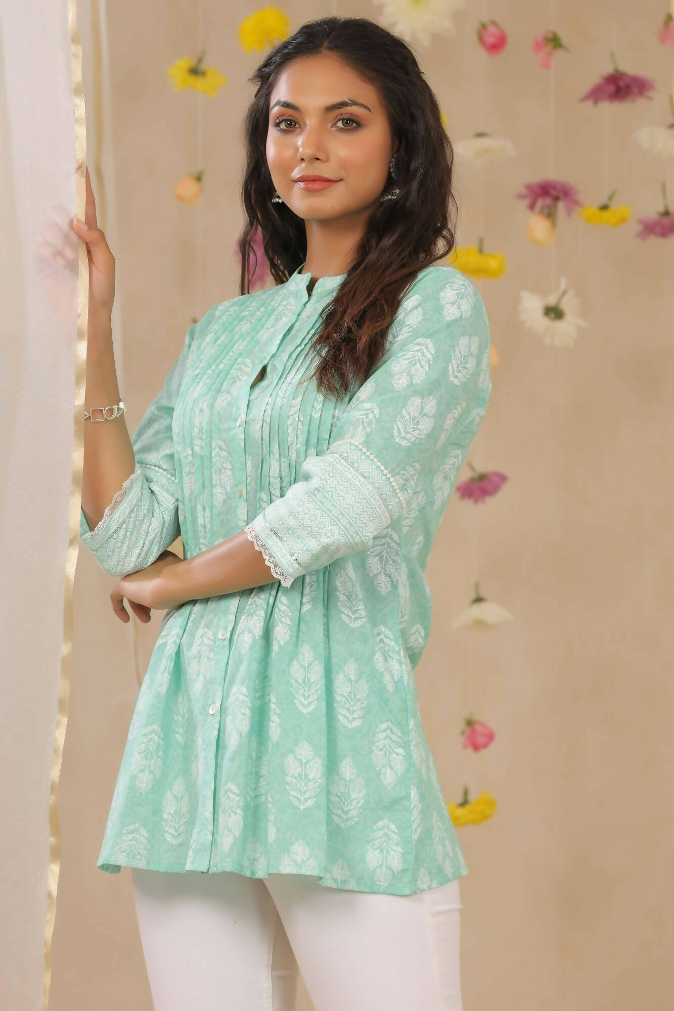 Juniper Women Mint Cambric Printed A-Line Tunic - Distacart