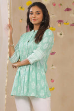 Thumbnail for Juniper Women Mint Cambric Printed A-Line Tunic - Distacart