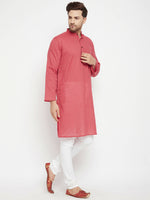 Thumbnail for Even Apparels Rust Pure Cotton Long Men's Kurta With Band Collar - Distacart