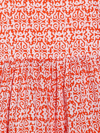 Thumbnail for Manet Girls Cotton Layer Frock Printed - Orange - Distacart