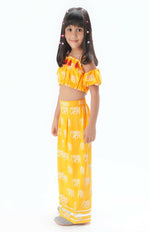 Thumbnail for Lil Drama Trunk Tales Girls Yellow Crop Top With Pants Co-Ordinate Set - Distacart
