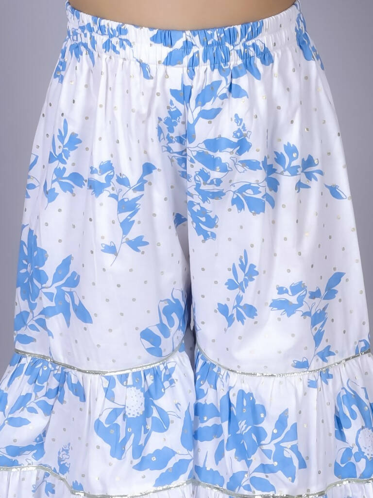 Lil Drama Ethnic Girls Blue Cotton Kurta with Sharara Set - Distacart