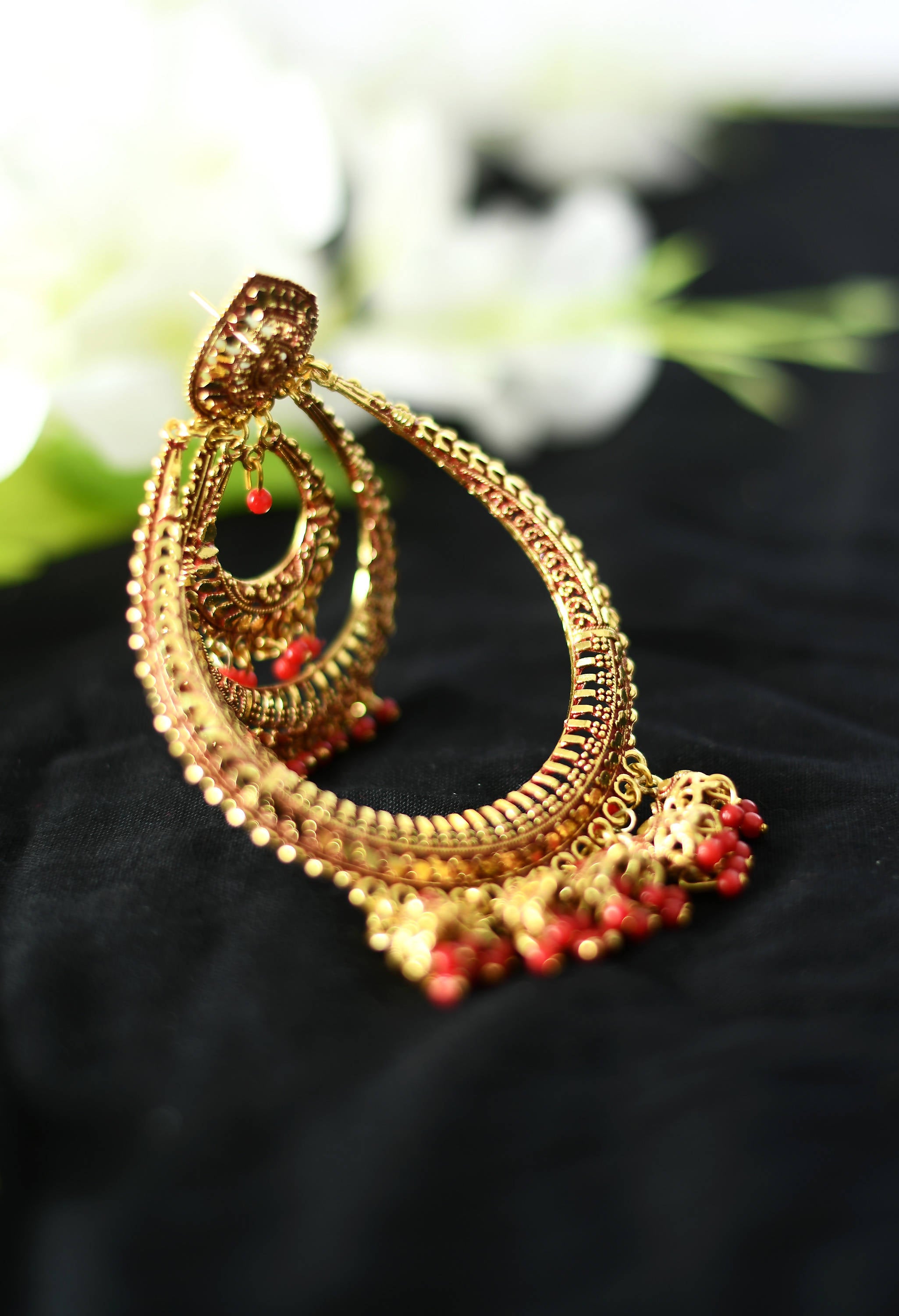 Mominos Fashion Johar Kamal Triple Circle White With Red Big Size Earrings - Distacart