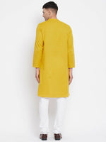 Thumbnail for Even Apparels Yellow Pure Cotton Men's Sherwani Kurta With Asymetrical Cut - Distacart