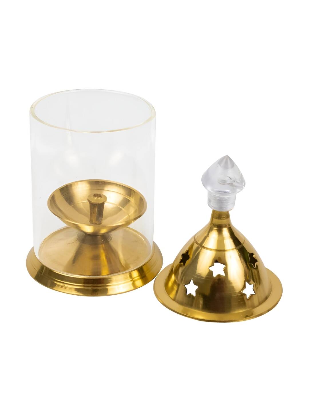 Spillbox Gold-Toned Brass Glass Udupi Diya Pooja Essential - Distacart