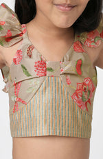 Thumbnail for Lil Drama Golden Weaves Beige Crop Top With Dhoti Co-Ordinate Set - Distacart