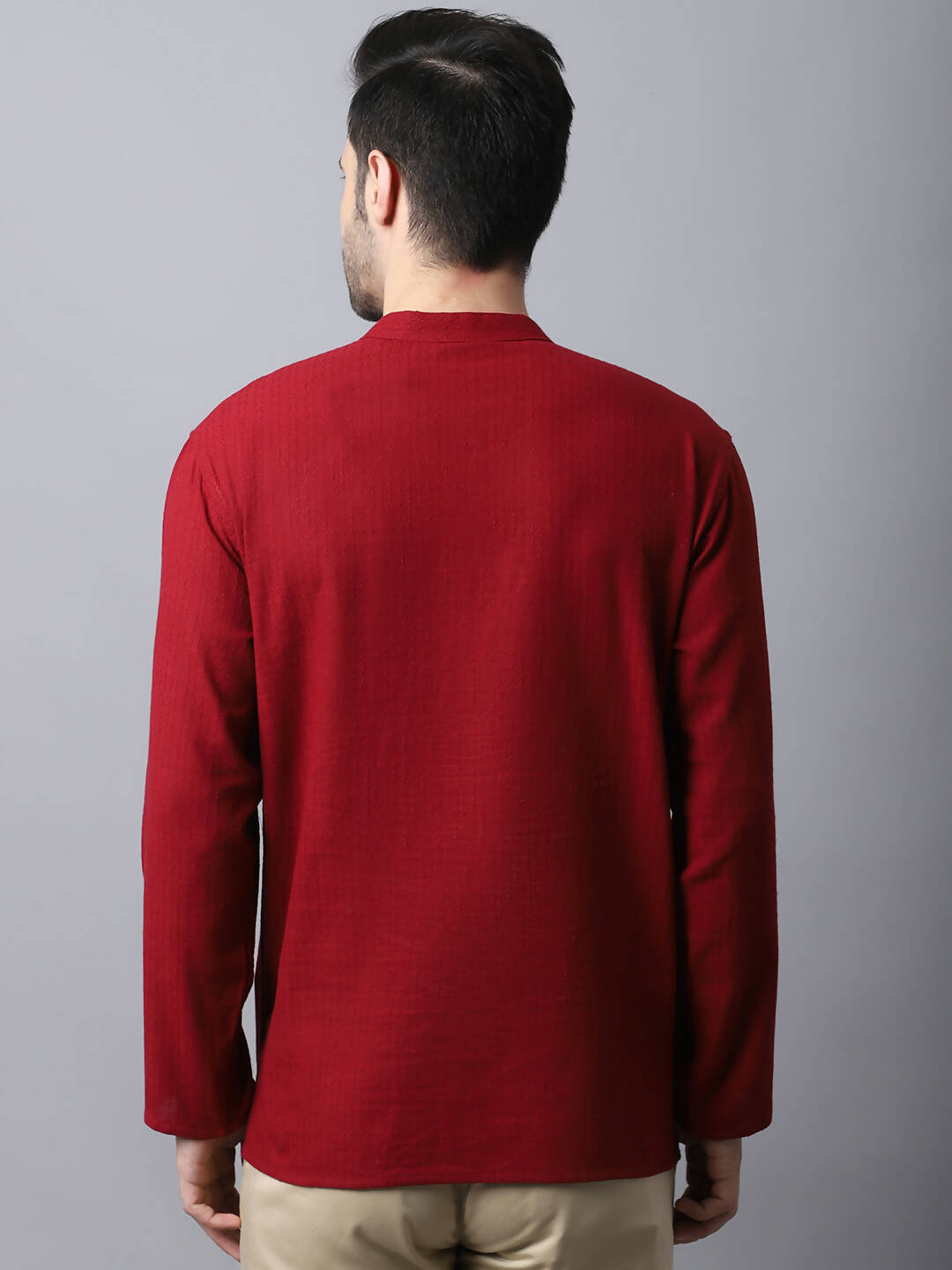 Even Apparels Maroon Pure Cotton Men's Kurta With Band Collar - Distacart