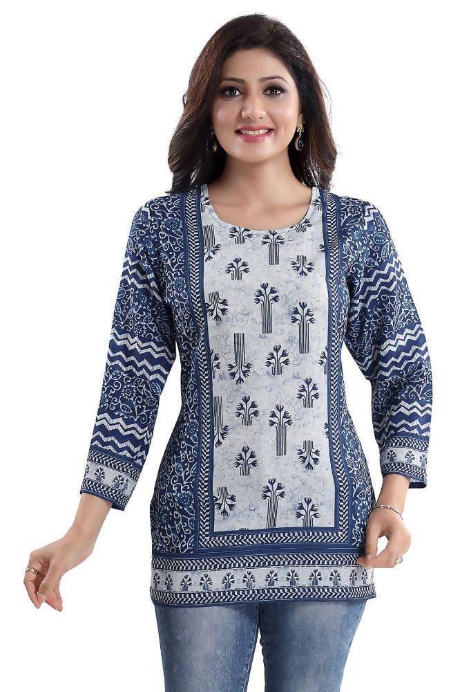 Snehal Creations Stylista Indigo Blue Summer Cool Printed Tunic Top