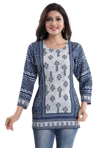Thumbnail for Snehal Creations Stylista Indigo Blue Summer Cool Printed Tunic Top