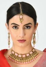 Thumbnail for Mominos Fashion Johar Kamal Gold-Plated Brass Finish Kundan/Stone Choker For Women (Baby Pink) - Distacart