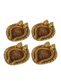 Thumbnail for eCraftIndia 4 Pieces Beige Lakshmi & Lord Ganesha Diyas - Distacart