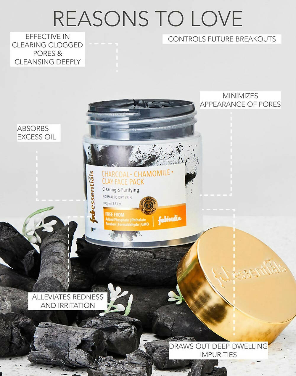 Fabessentials Charcoal Chamomile Clay Face Pack - Distacart