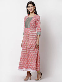 Thumbnail for Myshka 3/4 Sleeve Pure Cotton Round Neck Printed Dress For Women