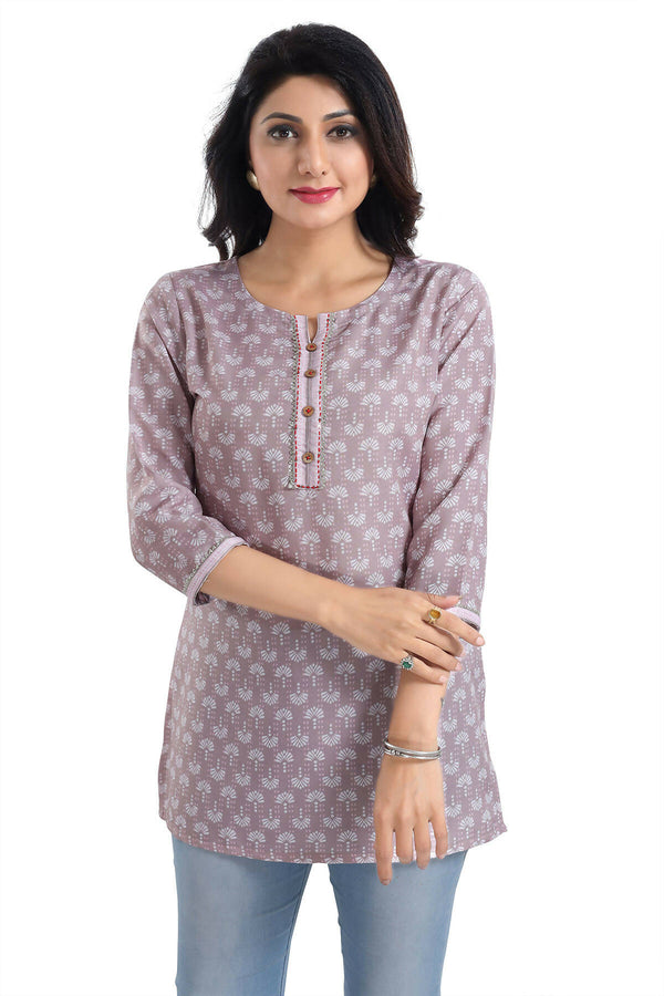 Snehal Creations Dusty Pink Rayon Short Kurti Tunic Top - Distacart