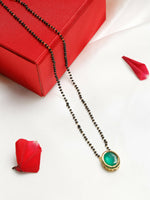 Thumbnail for Gold-Plated Black Beaded Green Kundan Studded Handcrafted Mangalsutra - Ruby Raang - Distacart