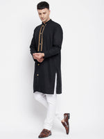 Thumbnail for Even Apparels Black Linen Men's Sherwani Kurta With Decorative Placket - Distacart