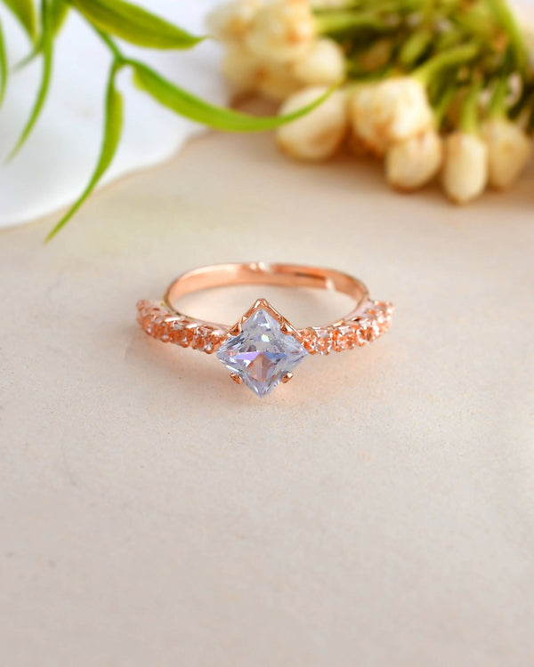 VOJ white CZ-detail Stainless Steel Cubic Zirconia Gold Plated adjustable finger Ring - Distacart