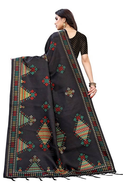 Vamika Black Kalamkari Print With Jhalar Khadi Silk Sarees