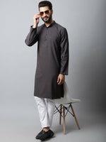 Thumbnail for Even Apparels Black Color Pure Cotton Men's Kurta With Band Collar (CHK1166) - Distacart