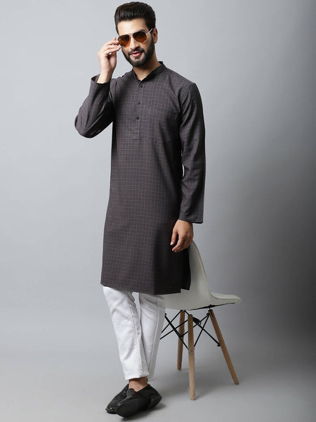 Even Apparels Black Color Pure Cotton Men's Kurta With Band Collar (CHK1166) - Distacart