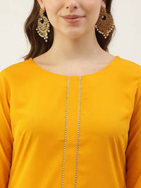 Thumbnail for FIORRA Women's Yellow Poly Crepe Straight Kurta Pant With Dupatta - Distacart