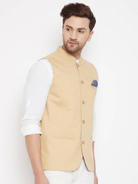 Thumbnail for Even Apparels Beige Polyester Men's Nehru Jacket-Contrast Lining-Inbuilt Pocket Square - Distacart