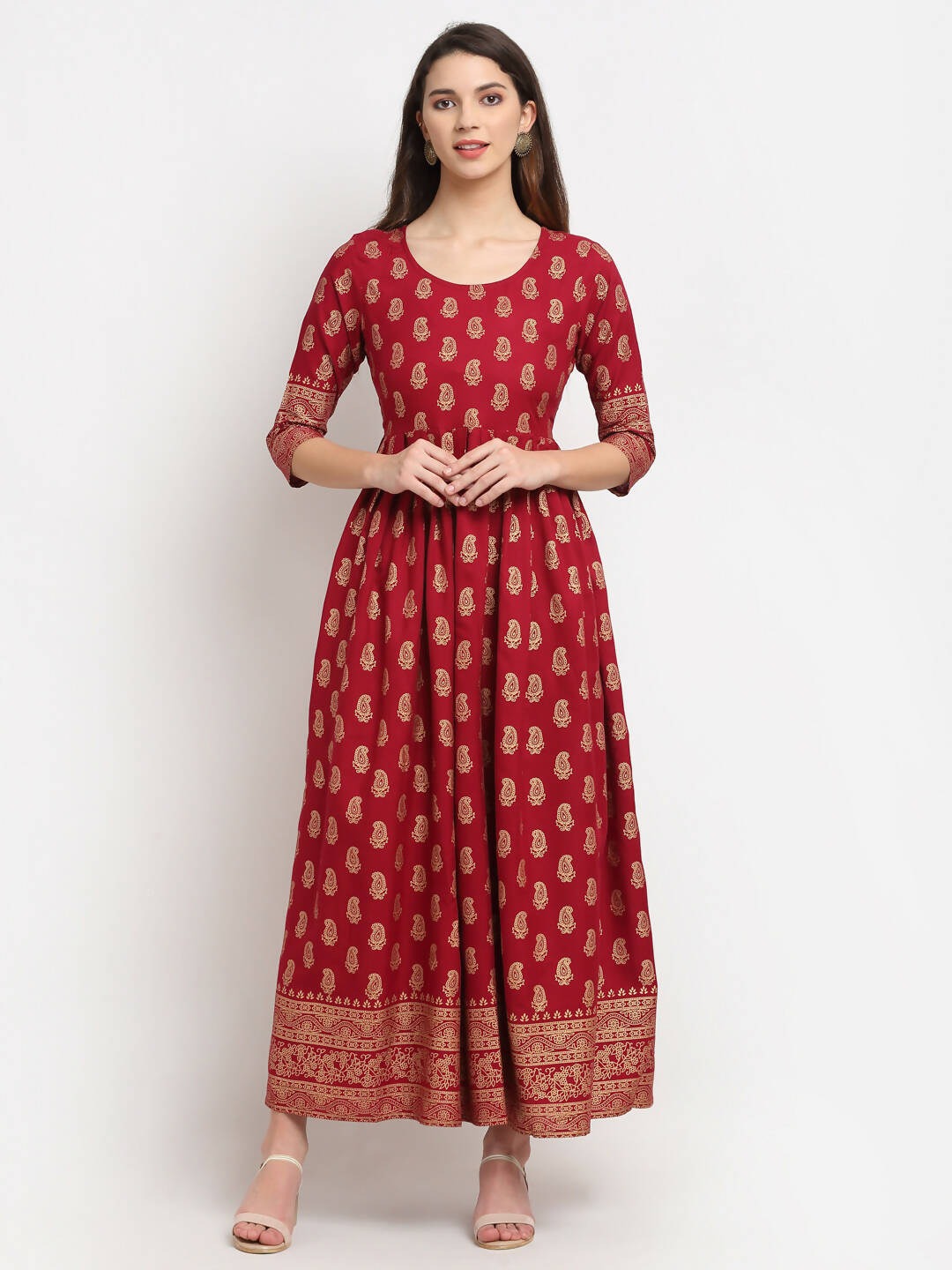 Rudra Bazaar Gold Printed A-Line Kurti - Distacart