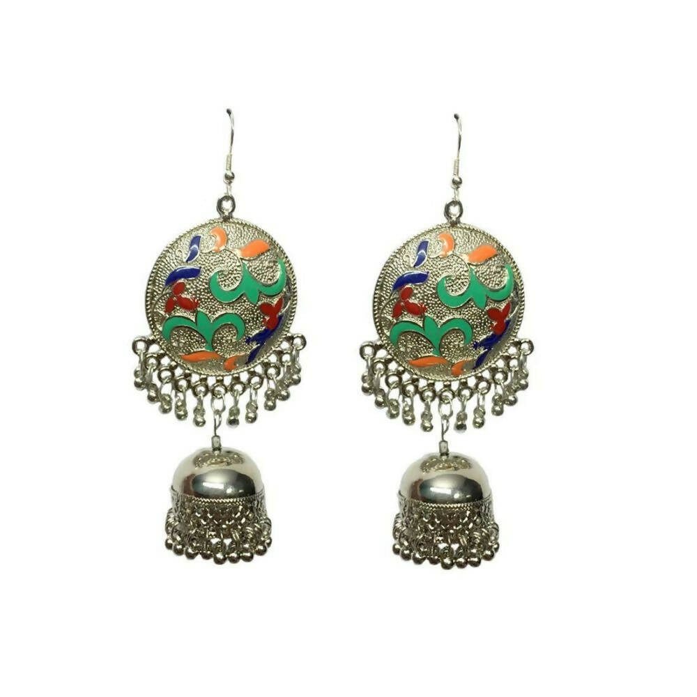 Tiaraa Multicolor Silver Oxidised Jhumki Fashion Earrings - Distacart