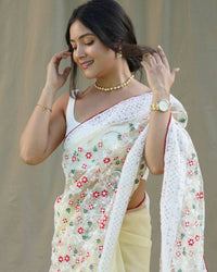 Thumbnail for Vastrasky Yellow Organza Saree - Distacart