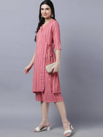 Thumbnail for Myshka Stylish Pink Cotton 3/4 Sleeve Women's Kurta Palazzo Set - Distacart
