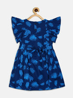 Thumbnail for Manet Cotton Frill Bow Frock Leaf Printed - Blue - Distacart