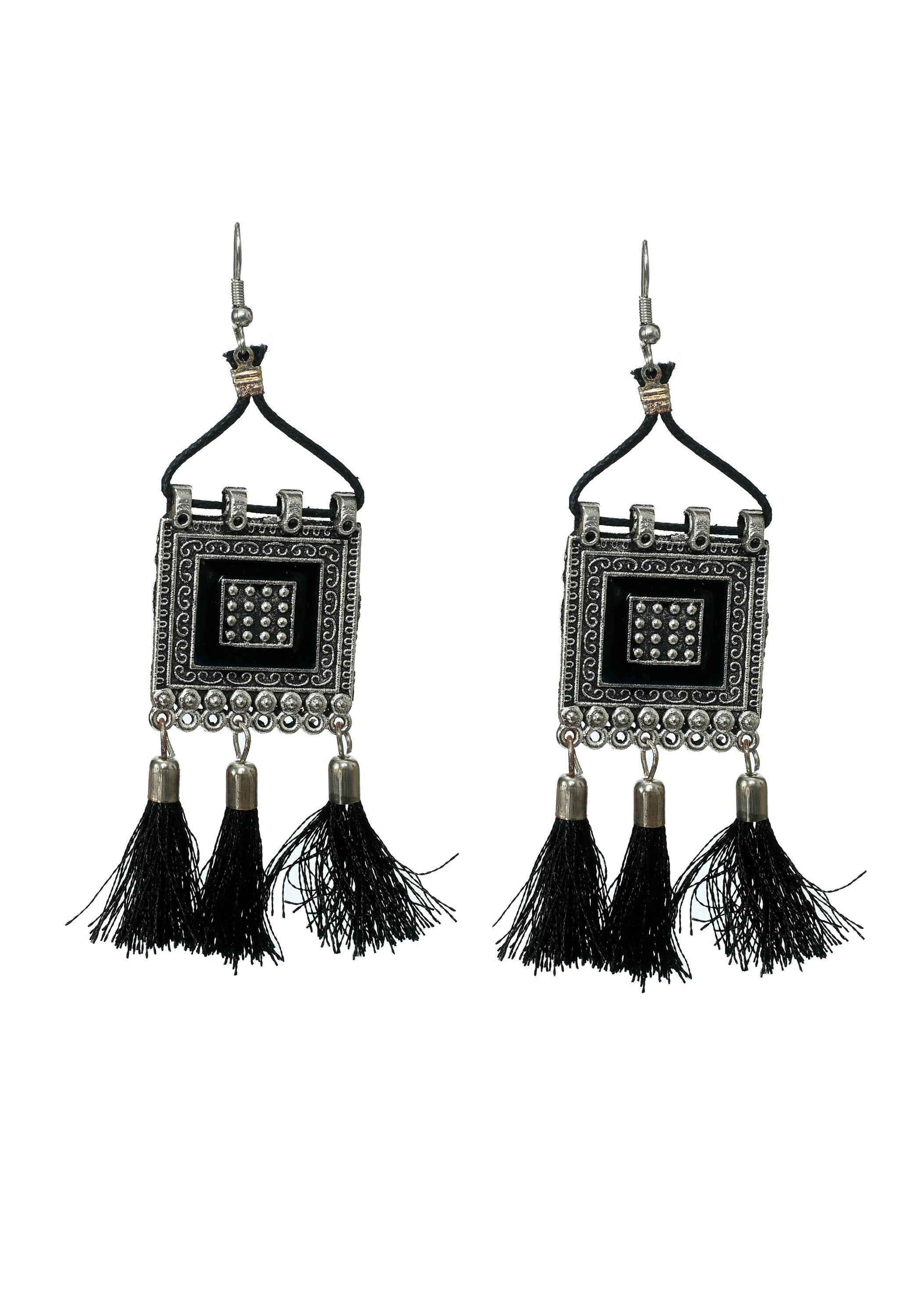 Mominos Fashion Johar Kamal Oxidised Silver-Plated Brass Finish Tassel Work Handicraft Choker For Women (Black) - Distacart