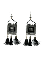 Thumbnail for Mominos Fashion Johar Kamal Oxidised Silver-Plated Brass Finish Tassel Work Handicraft Choker For Women (Black) - Distacart