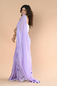Thumbnail for Very Much Indian Designer Pure Cotton Saree With All Over Linear Stripes - Lavender - Distacart