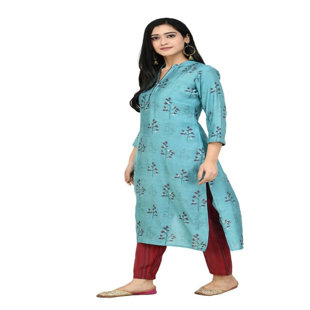 Lagi Women's Turquoise Blue Printed Straight Kurta & Pant (MC41A)