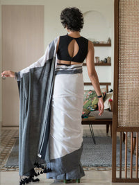 Thumbnail for Suta White Woven Design Cotton Blend Saree - Distacart