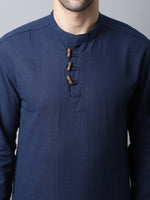 Thumbnail for Even Apparels Navy Pure Cotton Men's Kurta With Band Collar - Distacart