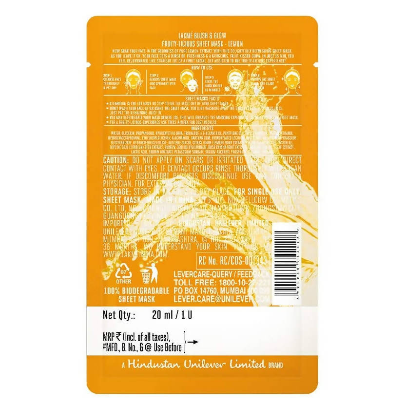Lakme Blush And Glow Lemon Sheet Mask back image