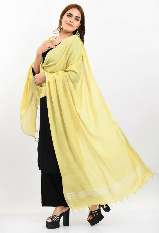 Mominos Fashion Moeza Women's Linen Cotton Silver Border Lemon Yellow Dupatta - Distacart