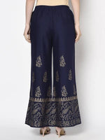 Thumbnail for Aniyah Rayon Navy Blue Color Block Print Flared Slip-On Palazzo (AN-211K)