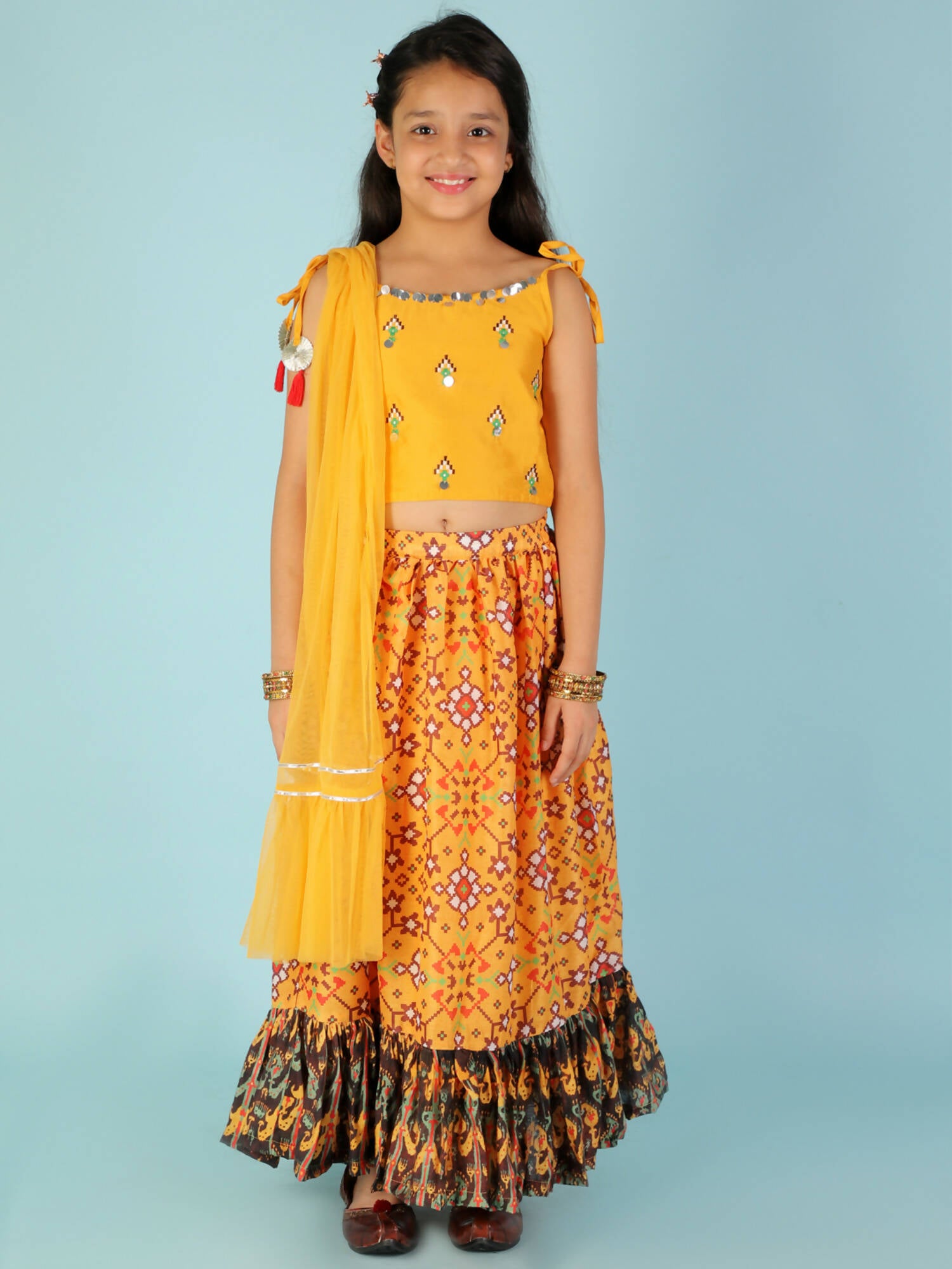 Lil Drama Girls Ghaghra Choli Set - Mustard - Distacart