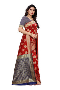 Thumbnail for Vamika Banarasi Jacquard Weaving Red Saree (Dangal Red)