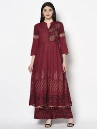 Thumbnail for Aniyah Rayon Maroon Color Block Print Anarkali kurta (AN-182K)