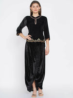 Thumbnail for Women Republic Black Velvet Embroiderd Koti With Dhoti Pants - Distacart